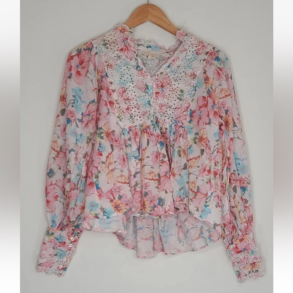 byTimo Floral Print Ruffle Embroidered Cotton Blouse Size XS Womens
